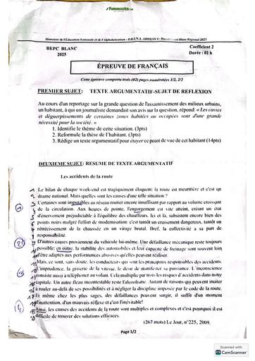 Bepc blanc régional 2025 dren Abidjan 4 français SUJET by TEHUA