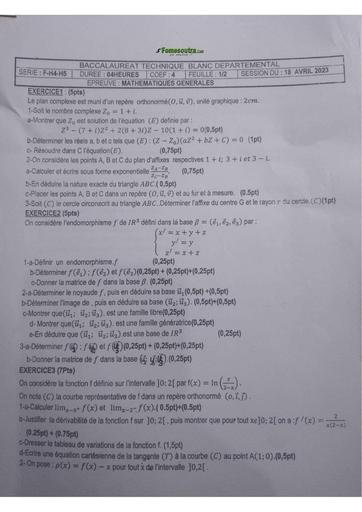 BAC BLANC TECHNIQUE(SERIE F et H3&4) 2025 MATHS SUJET+BAREME BY TEHUA