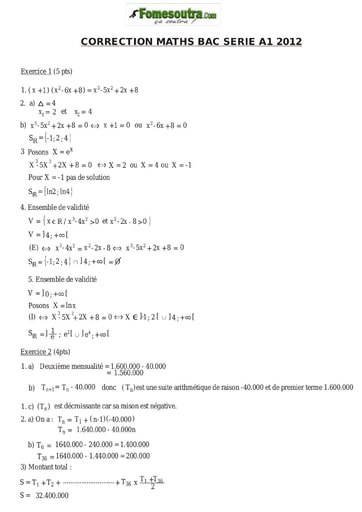 Corrigé de Maths BAC A1 2012