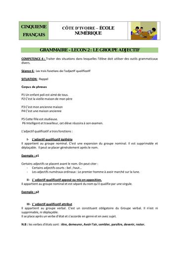 8 Grammaire 5ème L2 S 3