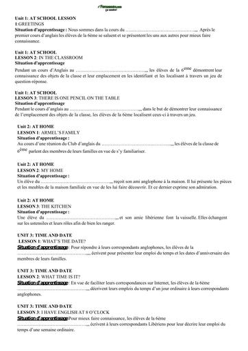 SITUATIONS D'APPRENTISSAGE ANGLAIS niveau 6ième by Tehua