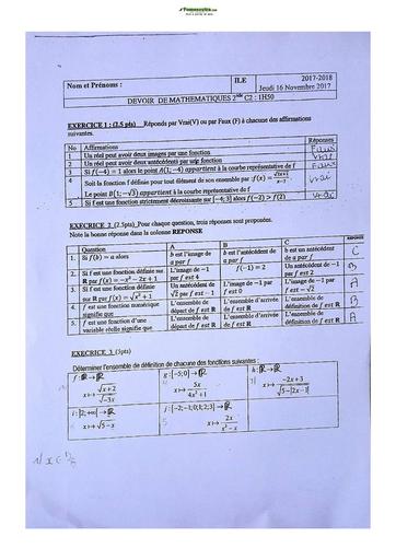 Sujet de Mathématiques Seconde C Lycée Classique Abidjan 2022-2023