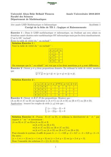 TD01 Algebre 18 19 Corrige BY TEHUA