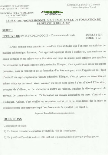 Sujet corrigé (2) de Psychologie Générale - Professeur de CAFOP