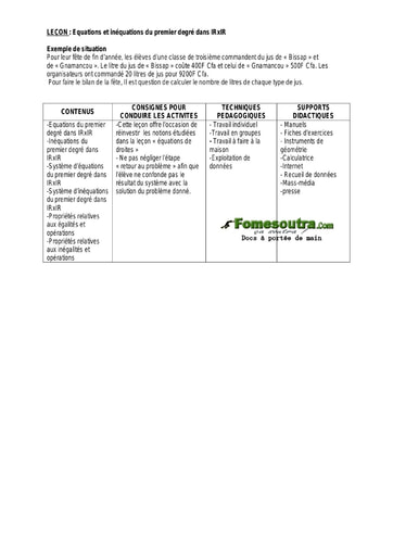 Equations et inéquations du premier degré dans IRxIR 1 - Guide pédagogique Maths 3ème