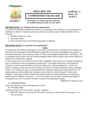 PREPA BEPC 2025 FR FICHE 4 BY TEHUA