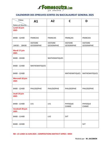CALENDRIER BAC 2025 Côte d'Ivoire