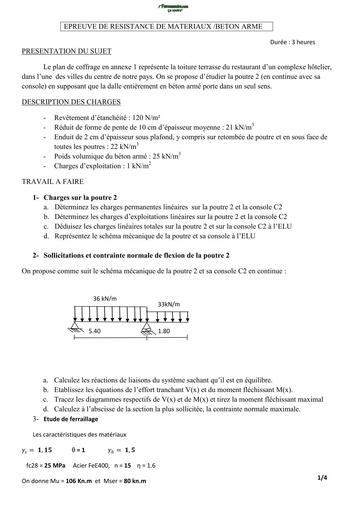 BTP Sujet de BTS blanc  BA RESISTANCE DES METAUX BETON ARME BY TEHUA