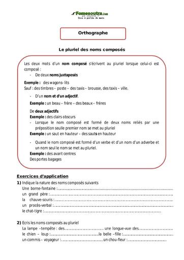 Le pluriel des noms composés - Cours CM1