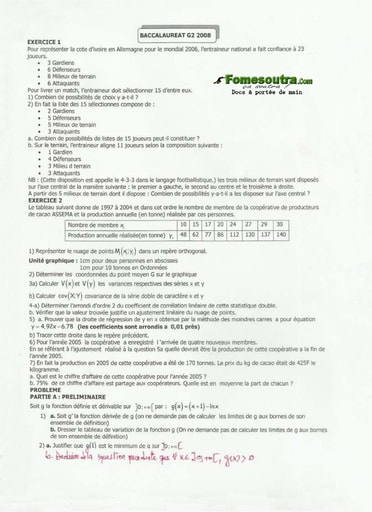 Sujet de Maths BAC G2 2008