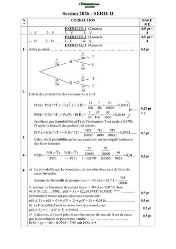 BAC BLANC 2026 MATHS SERIE D Corrigé ABIDJAN 1  BY TEHUA