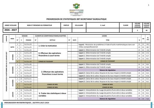 PROGRESSION STATISTIQUES 3 BT SEC BUREAUTIQUE 26 27 BY TEHUA