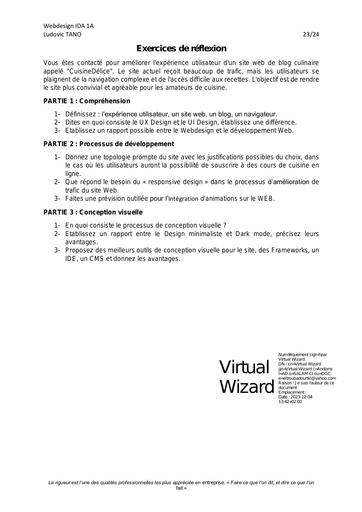 EXERCICE CHAPITRE I WebDesign - Informatique et Développeur d'Applications GROUPE EICG