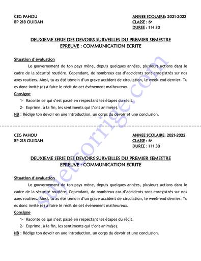 SUJET 2ÈME DEVOIR DU 1ER S COMMUNICATION ÉCRITE 6ÈME 2021-2022 CEG PAHOU by Tehua.pdf