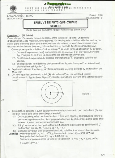 Sujet de Physique-Chimie BAC blanc 2017 série C - Ecoles Méthodistes