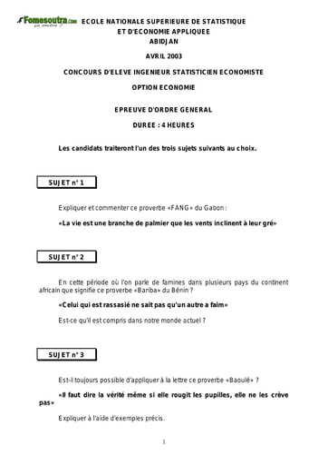 Sujet d'ordre générale ISE 2003 (ENSEA)