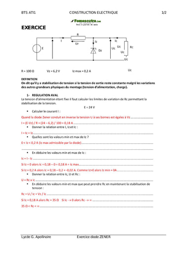 TD Corrigé (3) sur les Diodes Zener