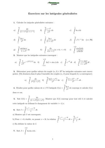 Licence maths info fiche d'Analyse L1 integrales generalisée by TEHUA