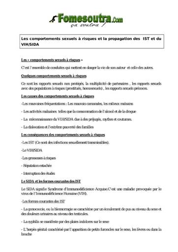 Les comportements sexuels à risques et la propagation des IST et du VIH/SIDA