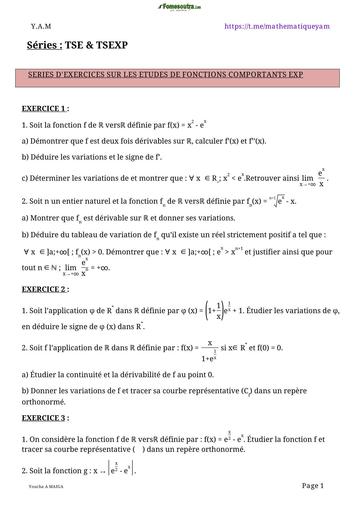 N°6 Séries d'exercices Fonction Exponentielle Tle S BY TEHUA