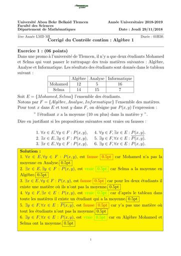 Examen6 Algèbre 1 MI L1 Tlemcen by TEHUA