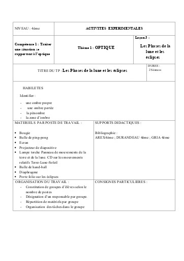 Leçon 3 Les Phases de la lune et les éclipses