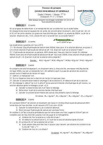 TP (2) de Chimie niveau Terminale D - EMPT Bingerville