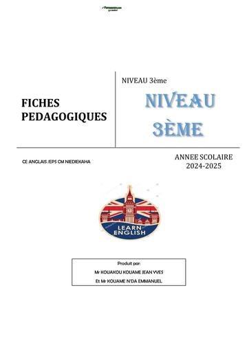 FICHE PEDAGOGIQUE Anglais 3ème By Tehua