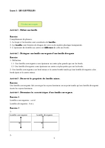 Leçon 1 Les lentilles