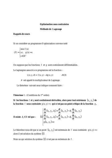 TD Optimisation sous contraintes