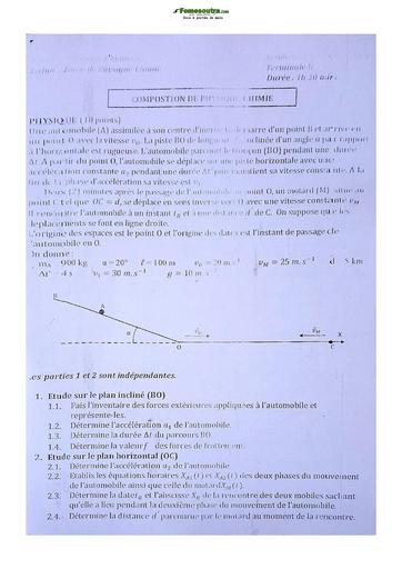 Sujet Physiques-Chimie Lycée Classique Abidjan 22-23