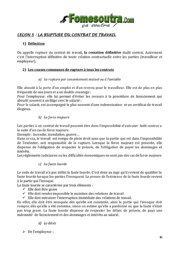 La rupture du contrat de travail - Tle G1 et G2