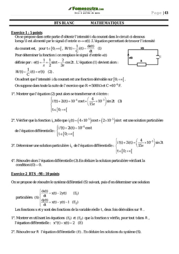 Sujet corrigé Maths - BTS blanc