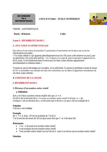 TC Maths leçon 03 Divisibilité dans  Z
