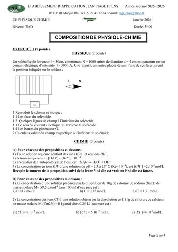COMPOSITION DE PC niveau Tle D ENS JANVIER 2026 by TEHUA