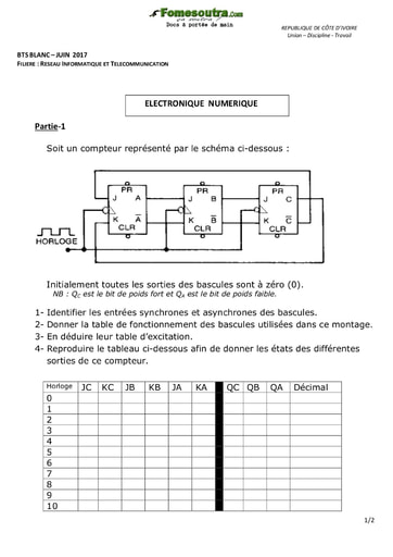 Etude numérique BTS blanc 2017 - Filière Réseau Informatique et Télécommunication