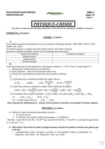 BAC BLANC REGIONAL MARS 2025 DREN MAN PC SUJET+CORRIGE BY TEHUA