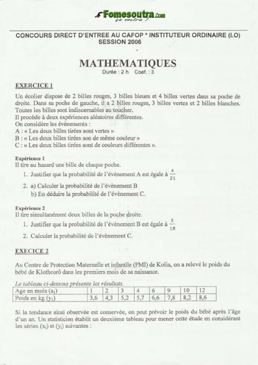 Sujet de Maths CAFOP 2006
