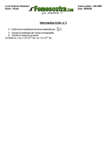 Interrogation 1 de Chimie niveau 2nd C