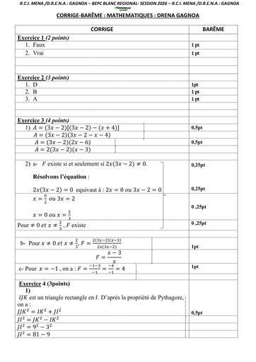 BEPC BLANC 2026 DRENA GAGNOA SUJET MATHS (BAREME) by TEHUA
