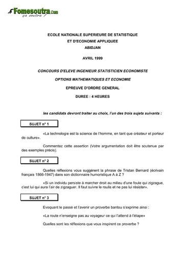 Sujet d'ordre générale ISE 1999 (ENSEA)