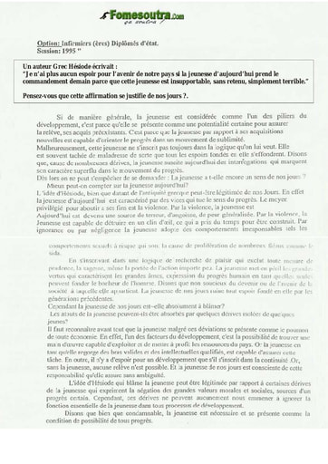 Sujet et Corrigé de Dissertation  Infirmiers-Infirmières INFAS 1995