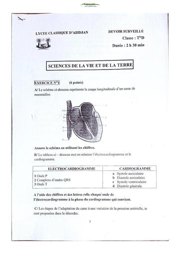 Sujet de SVT Terminale D Lycée Classique Abidjan 22-23