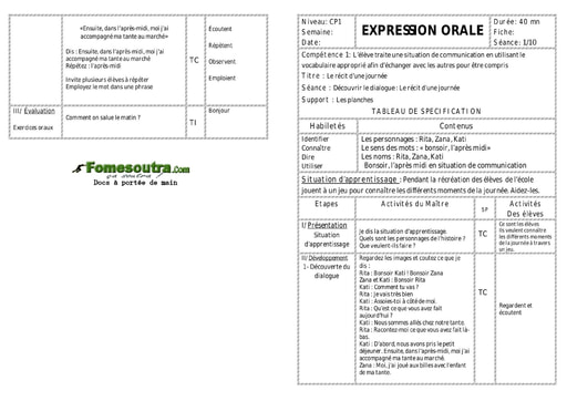 Le récit d’une journée - Fiche pour enseignant CP1