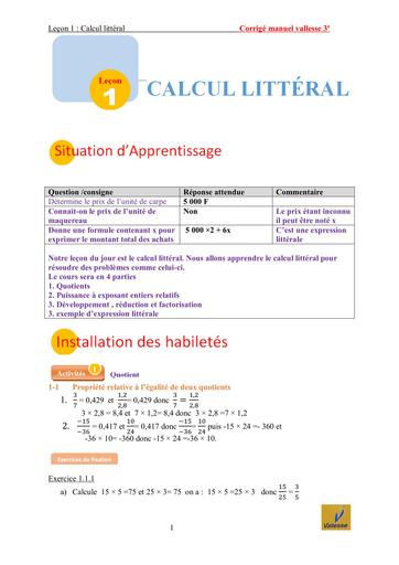 Corrigé Manuel Vallesse Maths 3ième By Tehua