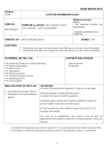 FICHE PROFESSEUR 3   MOUVEMENT DANS UN CHAMP (1)