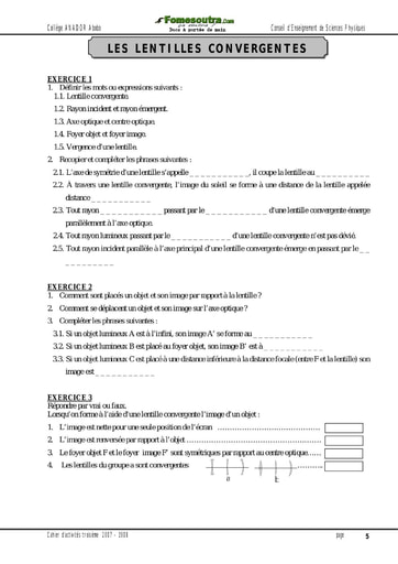 Les lentilles convergentes - Activité 3ème