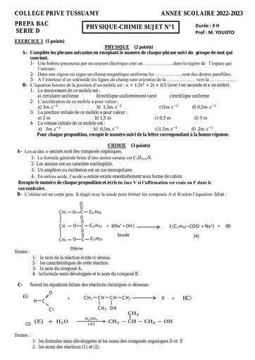 PREPA BAC D 2023 COLLEGE PRIVE TUSSUAMY