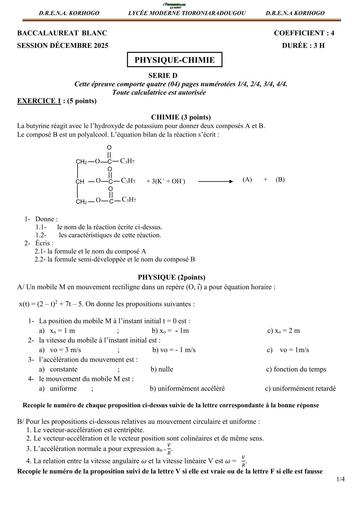 BAC BLANC 2025 DRENA KOTRHOGO PC SERIE D LM TIORONLARADOUGOU BY TEHUA
