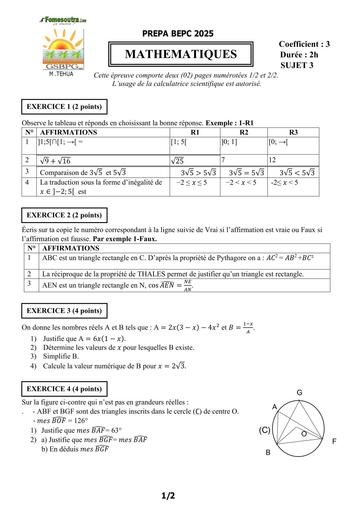 PREPA BEPC 2025  MATHS FICHE 3 BY TEHUA